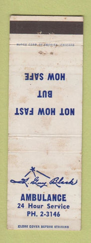 Matchbook Cover - Gary Black Ambulance Service WORN