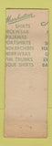 Matchbook Cover - Manhattan Men's Shirts Prowant's Lewisburg Mifflinburg PA