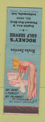 Matchbook Cover - Rockey's Gulf oil gas Indianapolis IN pinup