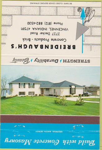 Matchbook Cover - Breidenbaugh's Concrete products Vincennes IN 40 Strike