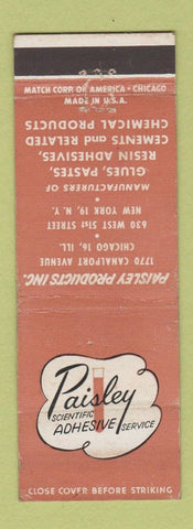Matchbook Cover - Paisley Adhesive Service Chicago New York City