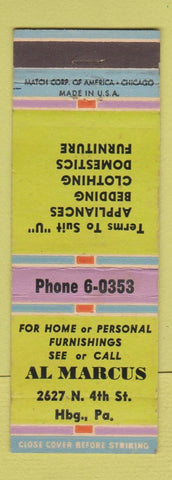 Matchbook Cover - Al Marcus Furniture Appliance Harrisburg PA WEAR