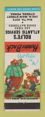 Matchbook Cover - Rolfe's Atlantic oil gas Athens PA hillbilly