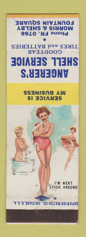 Matchbook Cover - Angerer's Shell oil gas Goodyear Tires Indianapolis IN pinup