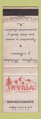 Matchbook Cover - Nuria Bar Restaurante Sevilla Spain WEAR