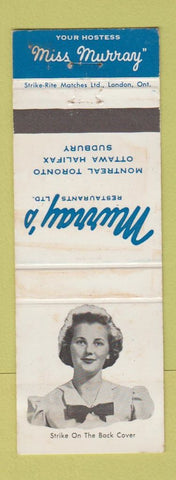 Matchbook Cover - Murray's Restaurants Montreal Toronto Ottawa Halifax WEAR