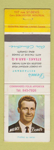 Matchbook Cover - Deno's Restaurant Montreal QC