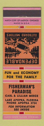 Matchbook Cover - Fisherman's Paradise Lake Apopka FL