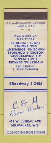 Matchbook Cover - C&H Electric Machine Milwaukee WI