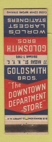 Matchbook Cover - Goldsmith Bros Stationers New York City DD Bean