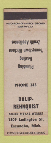 Matchbook Cover - Dalip Rehnquist Sheet Metal Works Escanaba MI