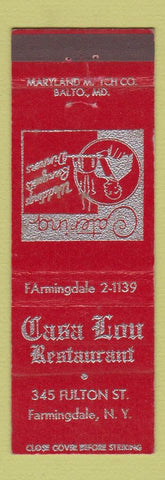 Matchbook Cover - Casa Lou Restaurant Farmingdale NY