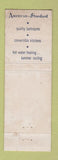 Matchbook Cover - American Standard Plumbing Heating Garden City South NY