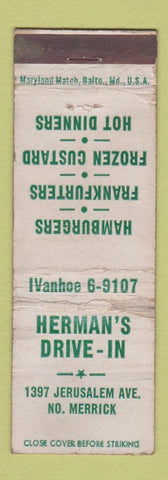 Matchbook Cover - Herman's Drive In North Merrick NY WORN