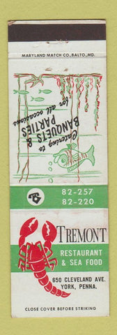 Matchbook Cover - Tremont Restaurant York PA lobster