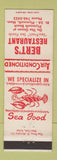 Matchbook Cover - Bert's Restaurant Plymouth MA lobster