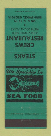 Matchbook Cover - Crews Restaurant Brunswick GA lobster