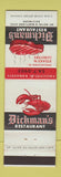 Matchbook Cover - Dickman's Restaurant Baltimore MD lobster