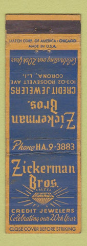 Matchbook Cover - Zickerman Bros Credit Jewelers Corona LI NY