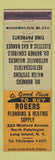 Matchbook Cover - Rogers Plumbing Heating Patchogue LI NY