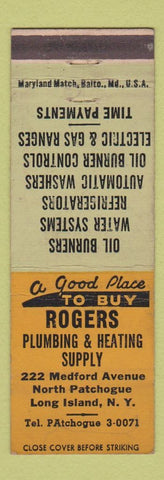 Matchbook Cover - Rogers Plumbing Heating Patchogue LI NY