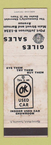Matchbook Cover - Giles Chevrolet Port Jefferson NY WORN