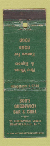 Matchbook Cover - Bob's Greenwich Bar Grill Hempstead LI NY WEAR