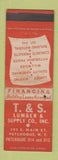 Matchbook Cover - T&S Lumber Pathogue NY WEAR