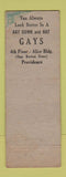 Matchbook Cover - Gays Providence RI women's clothes