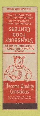 Matchbook Cover - Stansbury Food Centers Dundalk Baltimore MD grocery