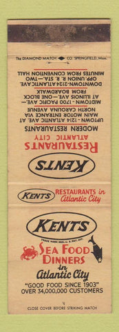 Matchbook Cover - Kents Seafood Atlantic City NJ WORN
