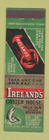 Matchbook Cover - Ireland's Oyster House Chicago IL lobster