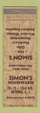 Matchbook Cover - Simon's Housewares Astoria LI NY WEAR
