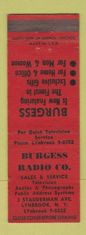 Matchbook Cover - Burgess Radio TV phonographs Lynbrook NY