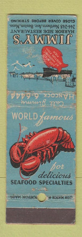 Matchbook Cover - Jimmy's Restaurant lobster Boston MA WORN