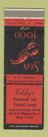 Matchbook Cover - Eddy's Restaurant South Jacksonville FL lobster