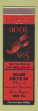 Matchbook Cover - Home Drive In Erie PA lobster