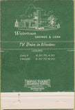 Matchbook Cover - Watertown Savings WI Beaver Dam Whitewater 40 Strike