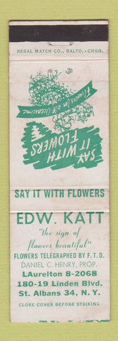 Matchbook Cover - Edw. Katt Flowers St Albans NY WEAR