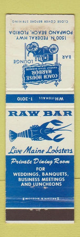 Matchbook Cover - Coach House Harbor Pompano Beach FL lobster WORN #1