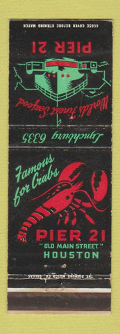Matchbook Cover - Pier 21 Seafood lobster Houston TX