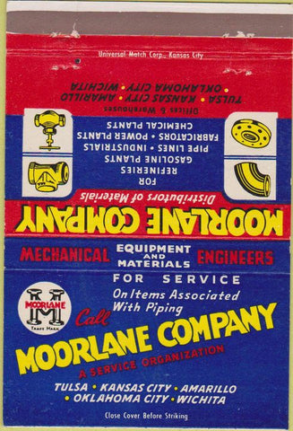 Matchbook Cover - Moorelane Co equipment Tulsa KC OKC Amarillo 40 Strike