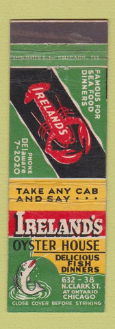 Matchbook Cover - Ireland's Oyster House Chicago IL lobster