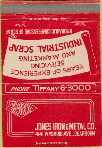 Matchbook Cover - Jones Iron Metal Dearborn MI 40 Strike