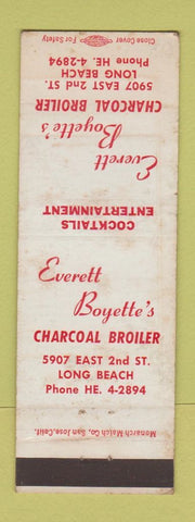 Matchbook Cover - Everett Boyette's Charcoal Broiler Long Beach CA WORN