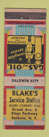 Matchbook Cover - Blake's oil gas Baldwin NY Shell WEAR