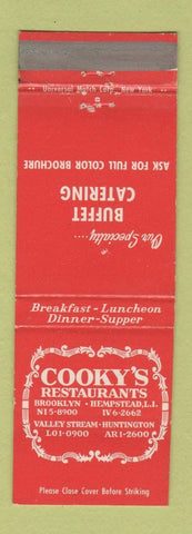 Matchbook Cover - Cooky's Restaurants Brooklyn Hempstead Valley Stream LI NY