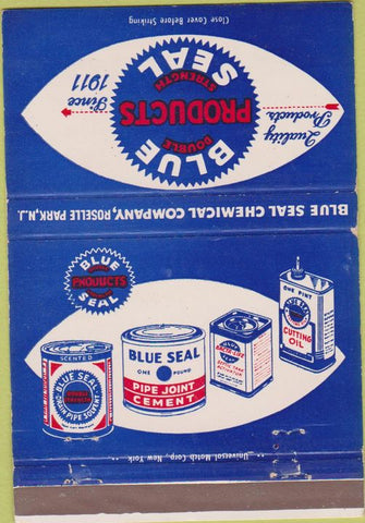Matchbook Cover - Blue Seal Pipe Cement Solvent oil Roselle Park NJ 40 Strike