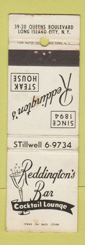 Matchbook Cover - Reddington's Steak House Bar Long Island City NY