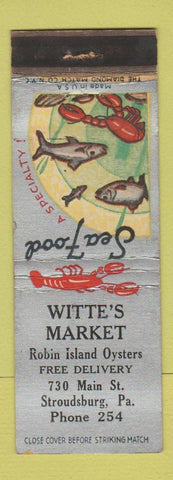 Matchbook Cover - Witte's Market Stroudsburg PA low phone # WEAR